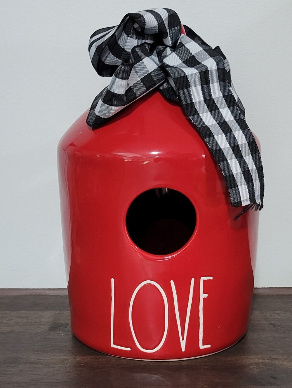 Rae Dunn Red 'LOVE' Birdhouse with Black & White Bow